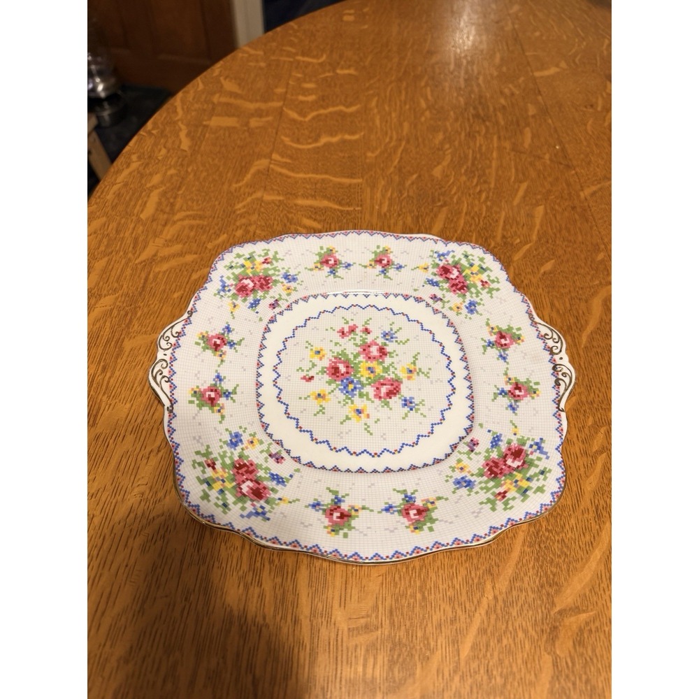 Vintage Royal Albert Petit Point 9.5" Handled Cake Plate Bone China England MINT